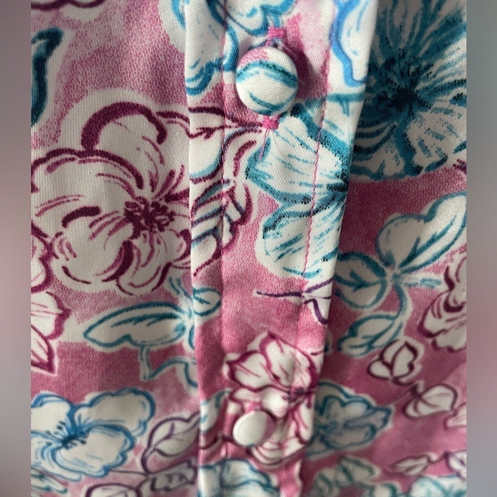 Zara Pink Blue Floral Button-Down ‘Satin’ Blouse Size Small Cottage Coastal - Picture 6 of 11